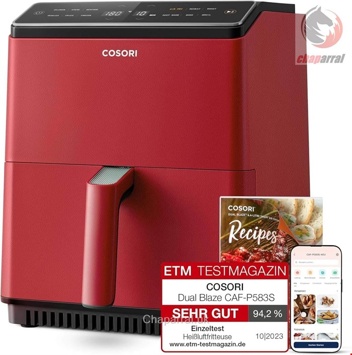 سرخ کن هوای گرم کوسوری آمریکا Cosori Heißluftfritteuse DualBlaze, CAF-P583S, VeSync-App (Appsteuerung) Weihnachtsrot