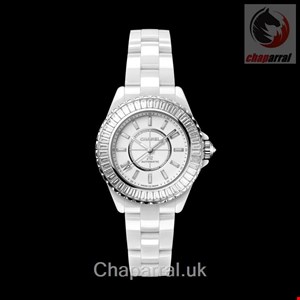 ساعت مچی زنانه سرامیکی الماس نشان شنل فرانسه CHANEL J12 BAGUETTE DIAMANTLÜNETTE UHR KALIBER 12.2, 33 MM H7430