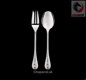 قاشق چنگال غذاخوری سالاد روکش نقره با قاب کریستوفل فرانسه Christofle JARDIN D'EDEN Silver-Plated Salad Serving Set