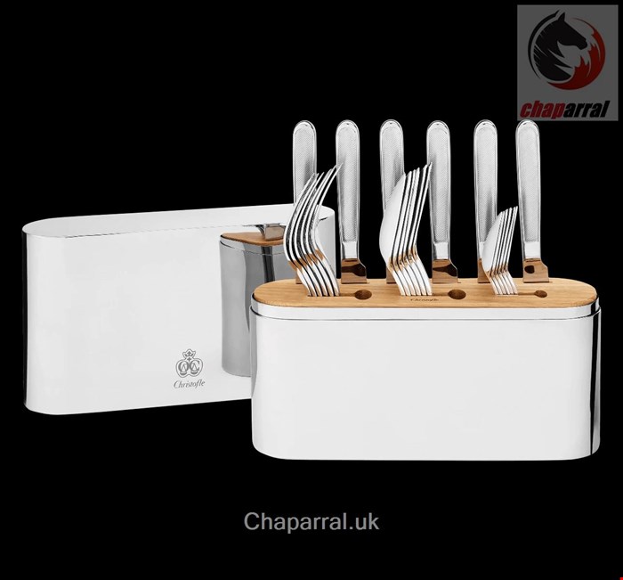 سرویس قاشق چنگال روکش نقره 24 قطعه با قاب کریستوفل فرانسه Christofle 24-Piece Stainless Steel Flatware Set with Chest