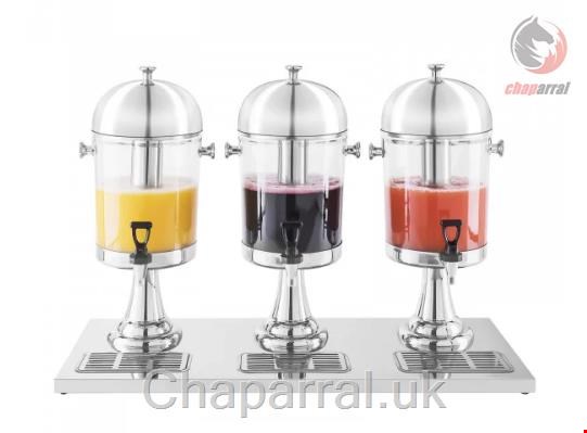 کلمن 3 عددی شیشه ای شیردار پایه فلزی رویال کترینگ آلمان Royal Catering Saftspender - 3 x 7 Liter RCSD-3