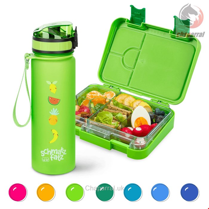 ظرف غذا اسنک کودک و قمقمه کلارشتاین آلمان Klarstein schmatzfatz Frühstücksset, Trinkflasche, Lunchbox Green Fruit 