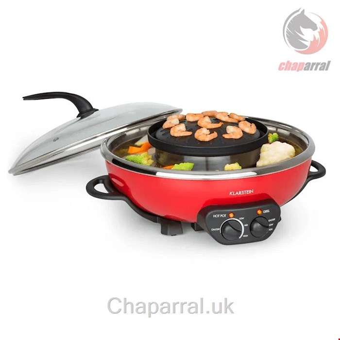 فوندو ساز کلارشتاین آلمان Klarstein Szechuan Hot Pot und Grillplatte , Elektrogrill Rot 1950 watt