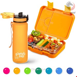 ظرف غذا اسنک کودک و قمقمه کلارشتاین آلمان Klarstein schmatzfatz Frühstücksset, Trinkflasche, Lunchbox Orange