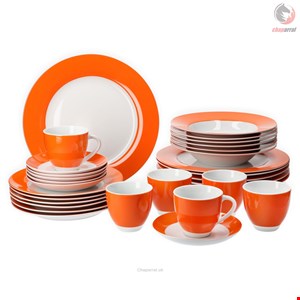 سرویس غذاخوری چینی 30 پارچه 6 نفره ون ول اسکاندیناوی  Van Well Dinner Service 30 Pieces For 6 people Vario porcelain series - orange