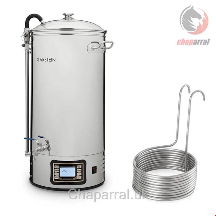 دستگاه تقطیر گلاب گیر عرق گیر 50 لیتری کلارشتاین آلمان Klarstein Mundschenk XXL Eintauchkühler Bierbrauanlage Maischekessel Silber