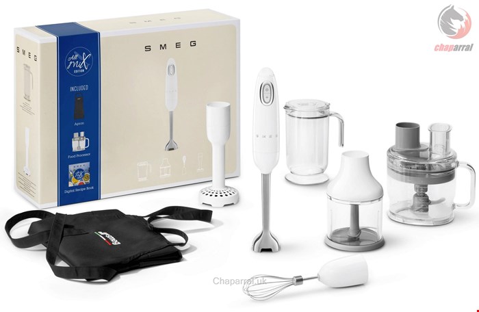 غذا ساز گوشت کوب برقی همه کاره اسمگ ایتالیا Smeg Stabmixer Pürierstab Mixstab Food-Prozessor Set SMEG HBF12WHEU