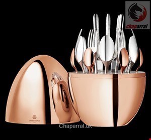 سرویس قاشق چنگال رو کش نقره 24 قطعه با قاب تخم مرغی کریستوفل فرانسه Christofle 24-Piece Rose Gold Flatware Set with Chest