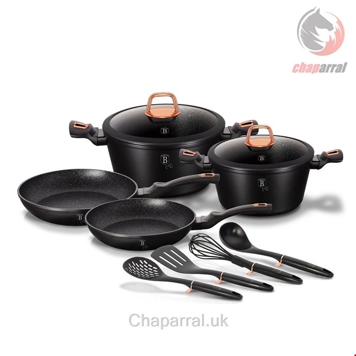 سرویس قابلمه ماهیتابه کفگیر ملاقه 10 پارچه برلینگر هاوس مجارستان BerlingerHaus 10-PIECE COOKWARE SET BERLINGER HAUS BH/6149 BLACK ROSE COLLECTION