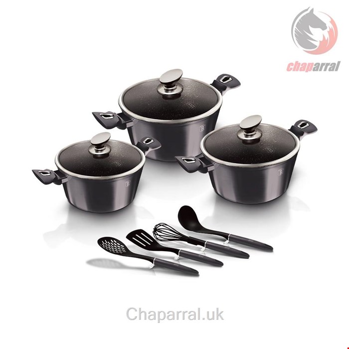 سرویس قابلمه کفگیر ملاقه 10 پارچه برلینگر هاوس مجارستان BerlingerHaus10-PIECE COOKWARE SET BH 6919 METALLIC LINE CARBON PRO EDITION