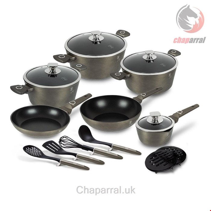 سرویس قابلمه کفگیر ملاقه 15 پارچه کریستال برلینگر هاوس مجارستان BerlingerHaus 15-PIECE COOKWARE SET  BH/7167 CRYSTAL COLLECTION