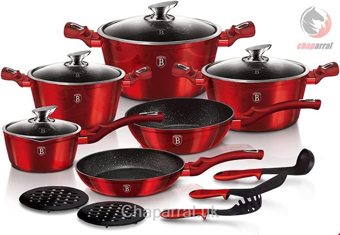 سرویس قابلمه 15 پارچه بورگوندی فلزی برلینگر هاوس مجارستان BerlingerHaus Metallic Burgundy Kochgeschirr-Set 15-teilig