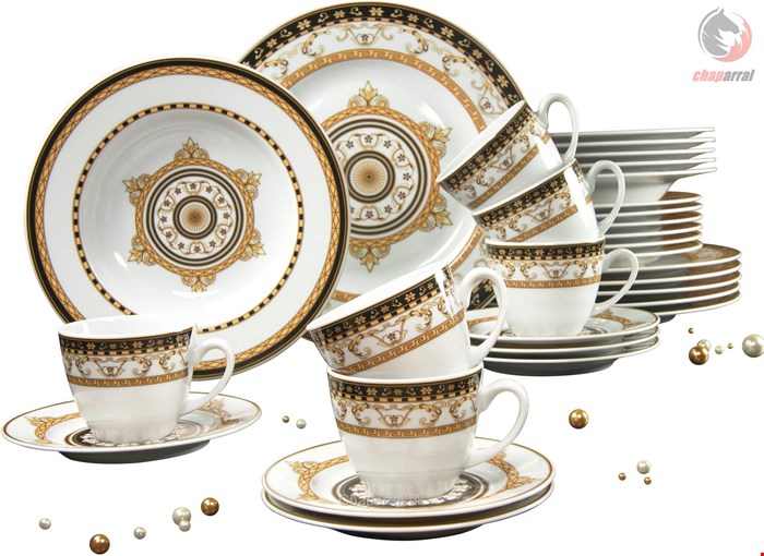 سرویس غذاخوری چینی 30 پارچه 6 نفره کراتیبل CreaTable Kombiservice Majestosa (30-tlg), Porzellan, Dekor schwarz abgesetzt