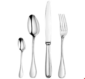 سرویس قاشق چنگال 5 پارچه با روکش نقره کریستوفل فرانسه  CHRISTOFLE PERLES 5-Piece Silver-Plated Flatware Set