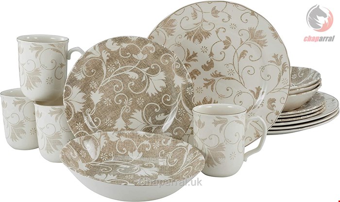 سرویس غذاخوری سفالی 16 پارچه 4 نفره کراتیبل CreaTable Kombiservice Damask 16-tlg. beige-weiß