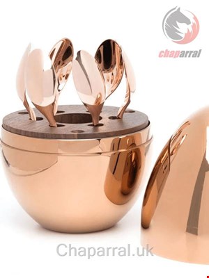 سرویس قاشق چنگال رو کش نقره 6 قطعه با قاب تخم مرغی کریستوفل فرانسه Christofle MOOD 6-Piece Rose Gold Espresso Set with Chest