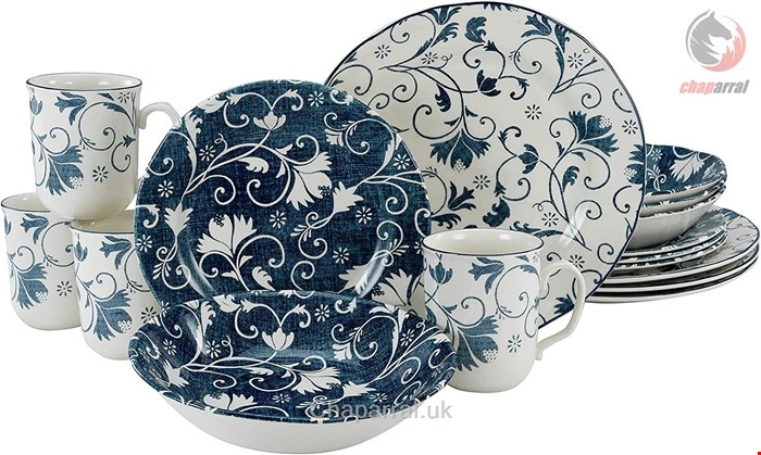 سرویس غذاخوری سفالی 16 پارچه 4 نفره کراتیبل CreaTable Kombiservice Damask 16-tlg.Blue -weiß