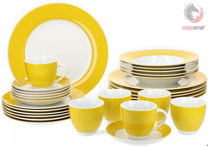 سرویس غذاخوری چینی 30 پارچه 6 نفره ون ول اسکاندیناوی Van Well Dinner Service 30 Pieces For 6 people Vario porcelain series - Gelb
