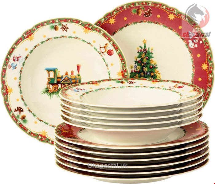سرویس غذاخوری چینی 12 پارچه 6 نفره کریسمس سلتمن ویدن آلمان Seltmann Weiden Marieluise Tafelservice Weihnachtsnostalgie (12 tlg.)