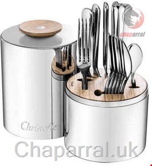 سرویس قاشق چنگال روکش نقره 24 قطعه با قاب کریستوفل فرانسه Christofle 24-Piece Stainless Steel Flatware Set with Chest