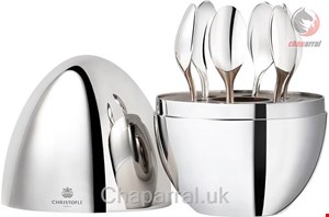 سرویس قاشق چنگال رو کش نقره 6 قطعه با قاب تخم مرغی کریستوفل فرانسه Christofle 6-Piece Silver-Plated Espresso Spoon Set - NEW YORK MOOD SKYLINE