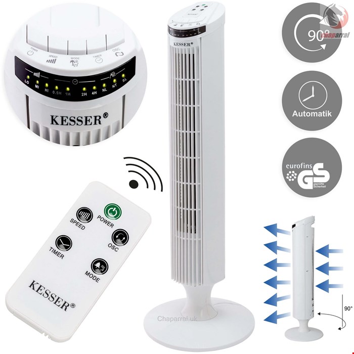 پنکه برقی ایستاده کسر KESSER Turmventilator- mit Fernbedienung LED Display Standventilator Klimaanlage/  weiß