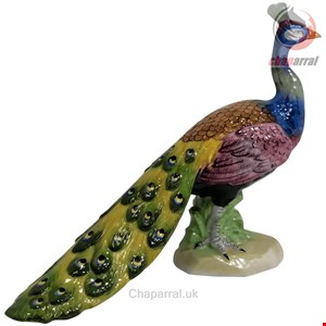 مجسمه دست ساز دکوری چینی طاووس Exquisite Dresdner Porzellan Pfauenschwanzschleife geschlossen blickend nach vorne Figur Deutschland