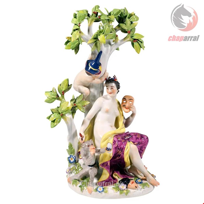 مجسمه دست ساز دکوری چینی آنتیک قدیمی Meissen Mythological Group Thalia With Tree by J J Kaendler Germany c 1900
