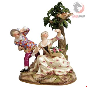 مجسمه دست ساز دکوری چینی آنتیک قدیمی Meissener Harlekin und Mädchenfiguren Modell 782 Kaendler hergestellt um 1840