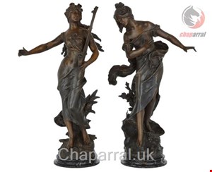 یک جفت مجسمه دکوری آنتیک قدیمی Pair of French Art Nouveau Patinated Spelter Sculptures