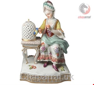 مجسمه نقاشی با دست دکوری چینی بانو Meissen Porcelain Lady Figurine Watching a Bird