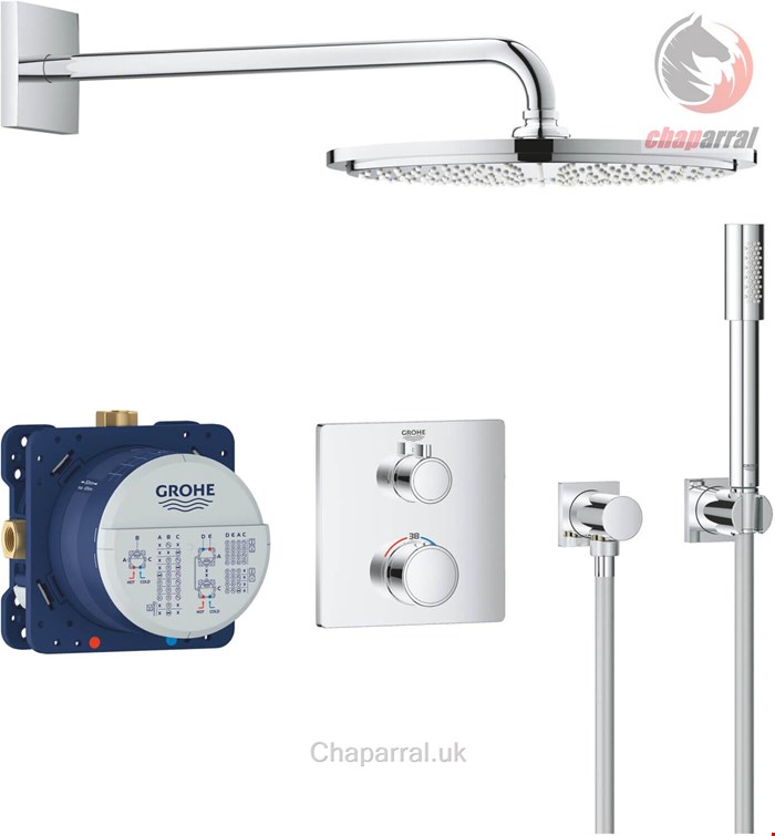 ست شیرآلات دوش حمام توکار گروهه آلمان GROHE Grohtherm mit Rainshower Cosmopolitan 310 Design eckig Chrom 34730000