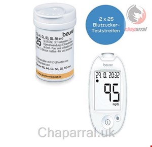 دستگاه و نوار تست قند خون بیورر آلمان Beurer Blutzuckermessgerät GL44 mg/dl White + 50 Teststreifen