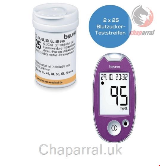 دستگاه و نوار تست قند خون بیورر آلمان Beurer Gl44 Blutzuckermessgert Purple + 50 Teststreifen