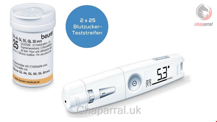 دستگاه و نوار تست قند خون بیورر آلمان Beurer GL50 Blutzuckermessgerät Weiß mg/dl + 50 Teststreifen
